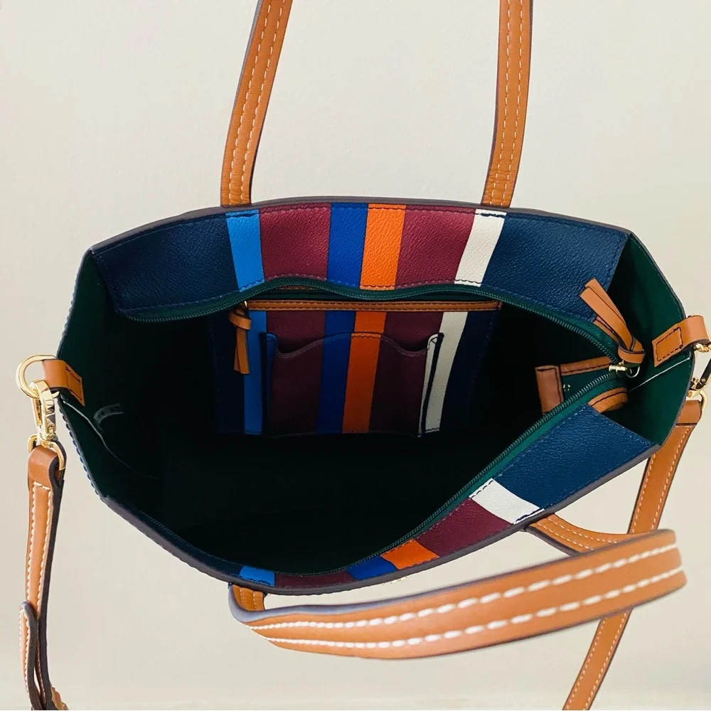 Tory Burch Kerrington Colorful Stripe Leather Tote/Crossbody Bag (medium size) - Picture 11 of 13